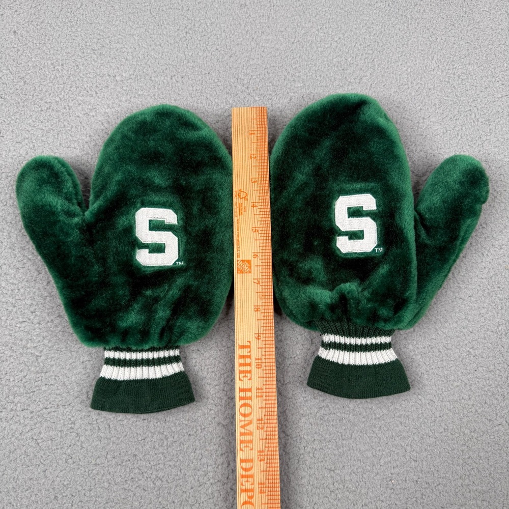Michigan State Spartans Mittens Green Fuzzy Plush Fleece Lined NCAA Fan Gear - Picture 6 of 11